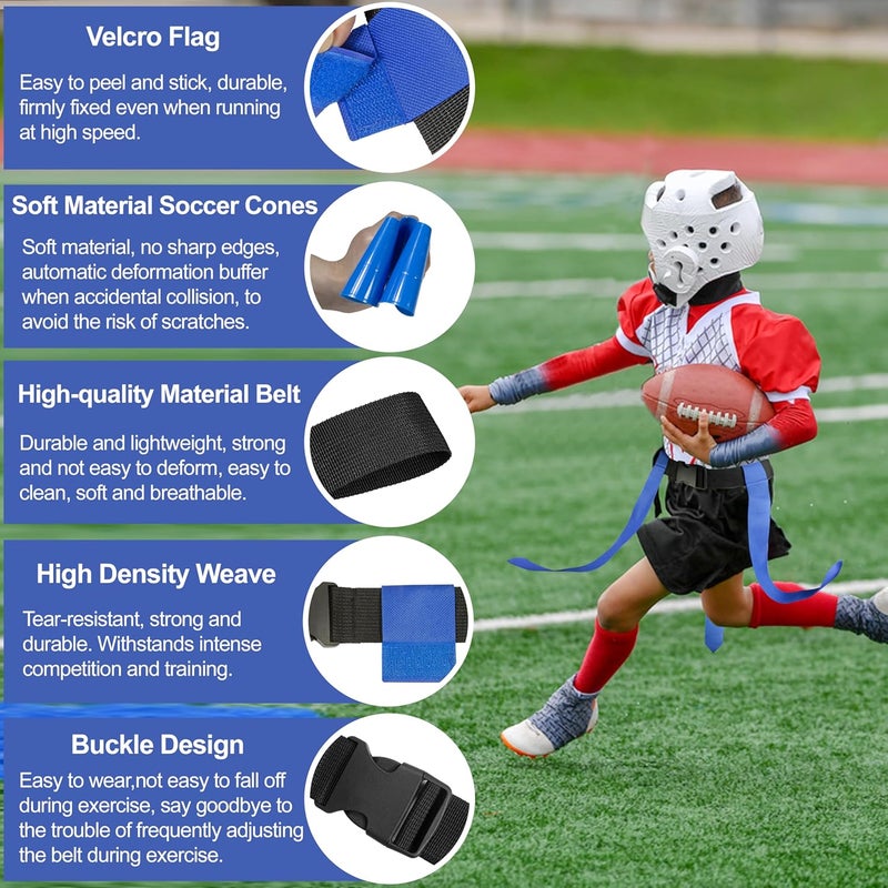 Ysiewjsue Flag Football Belts, 14 Player Adjustable Flag Football Set with 42 Flags, 8 Practice Cones and Bag, for Kids Youth and Adults Training - Image 4